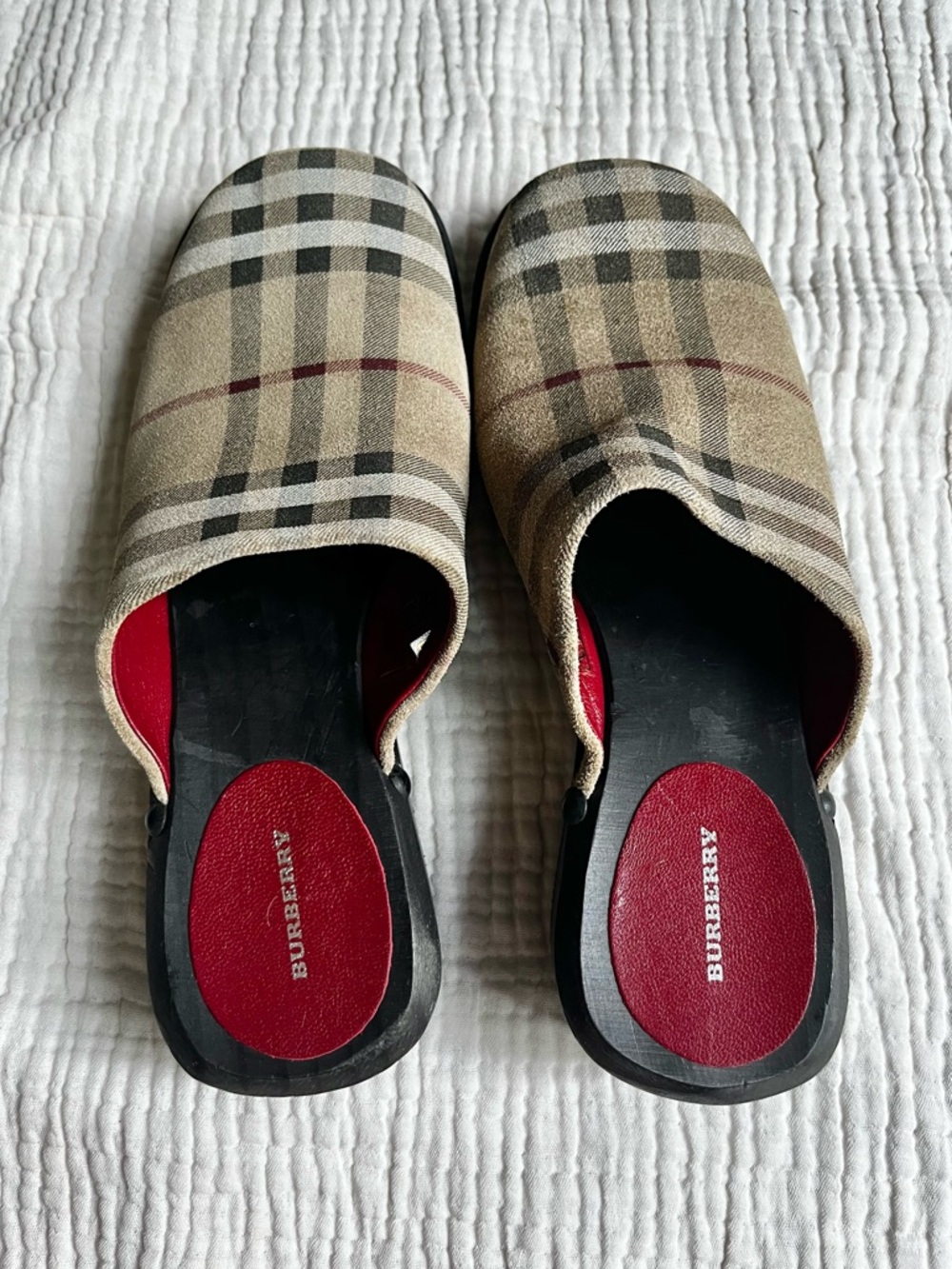 Vintage Burberry Tan Nova Check Plaid Wood Clogs Sz 38 - Picture 5 of 9